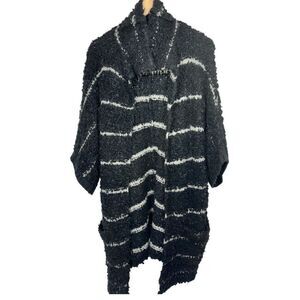 HINGE Women's Striped Fuzzy Cardigan Sweater Black/White Size XS/S